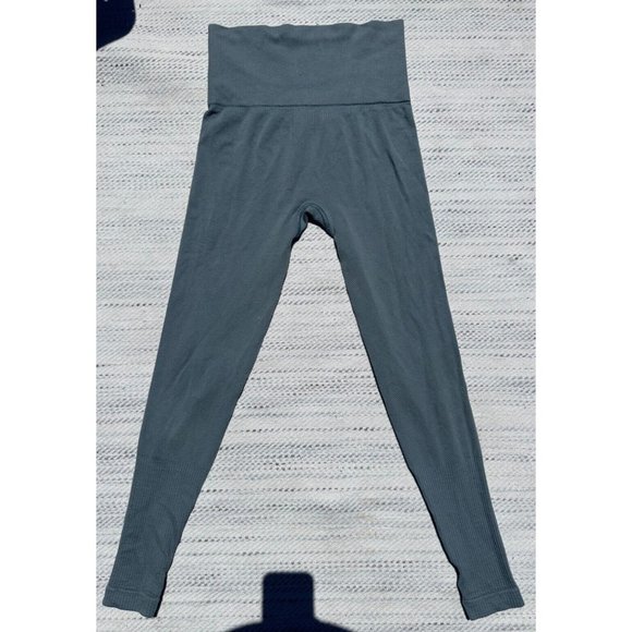 Gymshark Legging Women Small Green Ribbed Hight-waist Full Lengh Logo Activewear - Picture 2 of 9